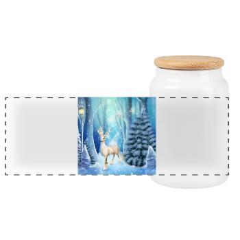Wunderbares Fantasy-Rentier in einer Winterlandschaft - Panorama Keksdose mit Holzdeckel - Weiß - Vorne
