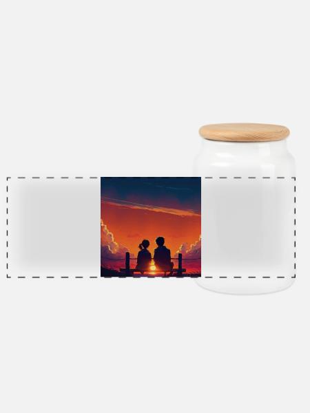 Liebespaar - Panorama Keksdose mit Holzdeckel - Weiß