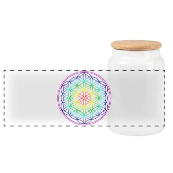 REGENBOGENBLUME DES LEBENS - Panorama Keksdose mit Holzdeckel - Weiß - Vorne