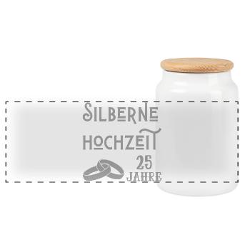 Silberne Hochzeit 25 Jahre verheiratet Jubiläum - Panorama Keksdose mit Holzdeckel - Weiß - Vorne