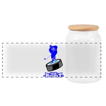 hockey sur glace - Panoramic Cookie Jar with Wooden Lid - white - Front