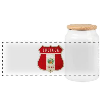 Juliaca Peru coat of arms flag design - Panoramic Cookie Jar with Wooden Lid - white - Front