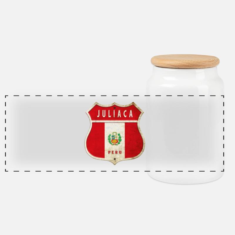 Juliaca Peru Wappen Flaggen Design - Panorama Keksdose mit Holzdeckel - Weiß