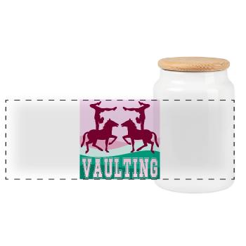HORSE - Equestrian Vaulting Sport - Panoramic Cookie Jar with Wooden Lid - white - Front