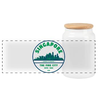 Emblème de la Skyline de Singapour - Boîte à biscuits avec couvercle en bois - blanc - Devant