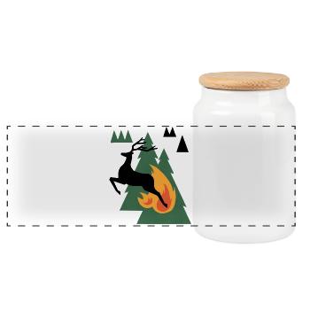 Bear by Campfire in Pines - Panoramic Cookie Jar with Wooden Lid - white - Front