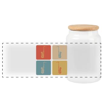 Design de saxophone - Boîte à biscuits avec couvercle en bois - blanc - Devant