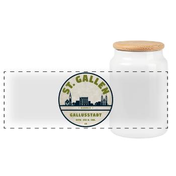 St Gallen Gallusstadt Emblem - Panorama Keksdose mit Holzdeckel - Weiß - Vorne