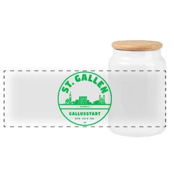 St. Gallen Switzerland Emblem with Gallusstadt - Panoramic Cookie Jar with Wooden Lid - white - Front