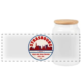 Strasbourg Retro City Badge Skyline - Panoramic Cookie Jar with Wooden Lid - white - Front