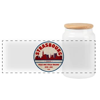 Strasbourg Vintage City Logo - Panoramic Cookie Jar with Wooden Lid - white - Front