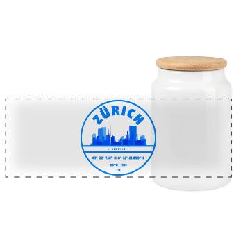 Zurich Skyline Blue Seal - Panoramic Cookie Jar with Wooden Lid - white - Front
