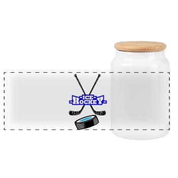 Ice hockey - Panoramic Cookie Jar with Wooden Lid - white - Front