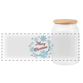 Frohe Weihnachten - Feliz Navidad - Schnee - Panorama Keksdose mit Holzdeckel - Weiß - Vorne