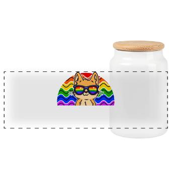 cat lgbt rainbow lesbians gay pride - Panoramic Cookie Jar with Wooden Lid - white - Front