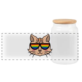 Cool Katze Lgbt Lesbisch Gleichberechtigung Homo - Panorama Keksdose mit Holzdeckel - Weiß - Vorne