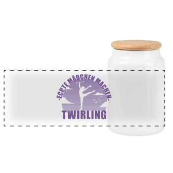 Echte Mädchen machen Twirling - Panorama Keksdose mit Holzdeckel - Weiß - Vorne