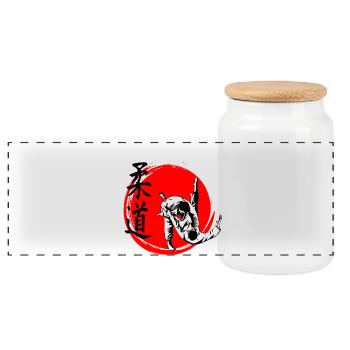 Judo - Panoramic Cookie Jar with Wooden Lid - white - Front