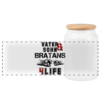 Vater und Sohn Bratans fürs Leben Geschenk - Panorama Keksdose mit Holzdeckel - Weiß - Vorne
