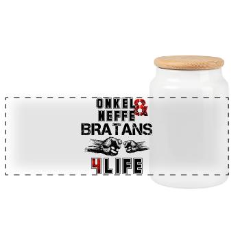 Onkel und Neffe Bratans fürs Leben Geschenk - Panorama Keksdose mit Holzdeckel - Weiß - Vorne