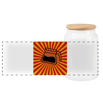 Sunburst Coffee red yellow-Sunrise Coffee - Panoramic Cookie Jar with Wooden Lid - white - Front
