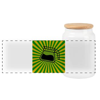 Sunburst Coffee green yellow-Sunrise Coffee - Panoramic Cookie Jar with Wooden Lid - white - Front