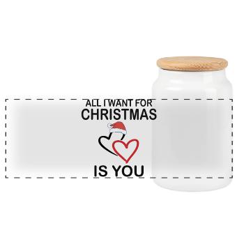 All I want for christmas is you t-shirt - Panoramic Cookie Jar with Wooden Lid - white - Front