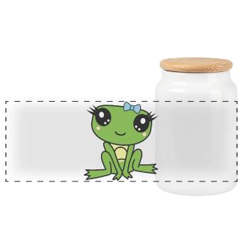 Kawaii Cute Miss Frog - Panoramic Cookie Jar with Wooden Lid - white - Front