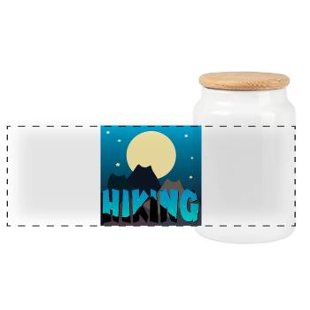 Cat Hiking - Landscape - Panoramic Cookie Jar with Wooden Lid - white - Front