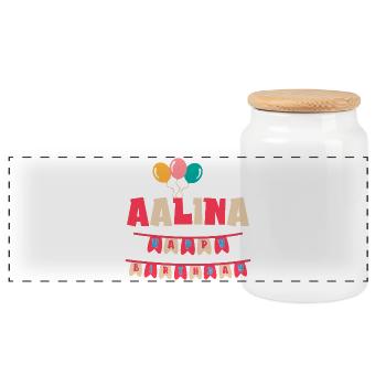 Aalina T-Shirt Happy Birthday T-Shirt - Panorama Keksdose mit Holzdeckel - Weiß - Vorne