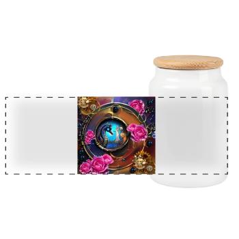 Schönes Steampunk-Design mit Seepferdchen - Panorama Keksdose mit Holzdeckel - Weiß - Vorne