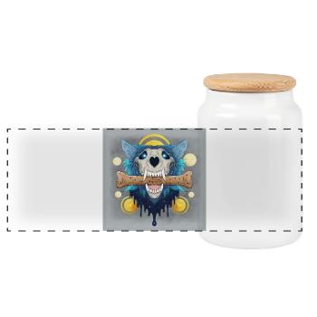 Hellhound Skull - Wolf Skull & Bone Cookie - Poster - Panorama Keksdose mit Holzdeckel - Weiß - Vorne