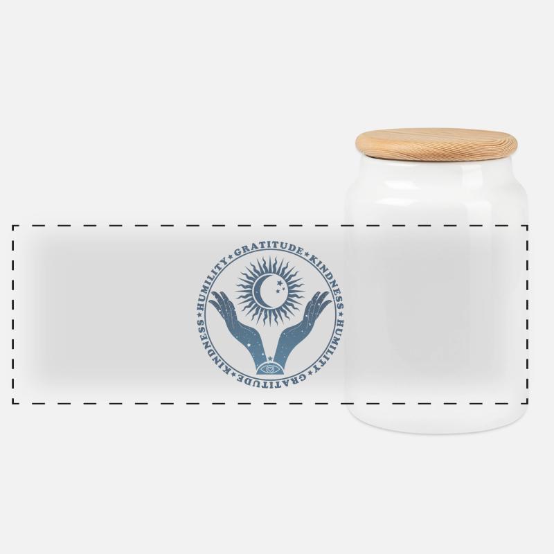 Demut - Dankbarkeit - Freundlichkeit - Boho Design - Panorama Keksdose mit Holzdeckel - Weiß