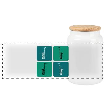 Design de saxophone - Boîte à biscuits avec couvercle en bois - blanc - Devant