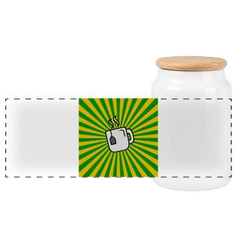 Sunburst Tea green yellow Sunrise Teacup - Panoramic Cookie Jar with Wooden Lid - white - Front