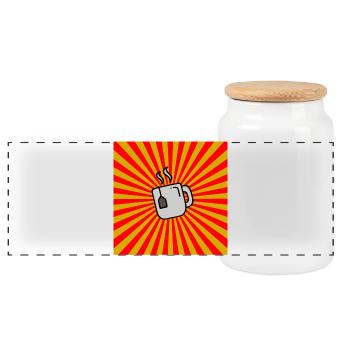 Sunburst Tea red yellow-Sunrise Teacup - Panoramic Cookie Jar with Wooden Lid - white - Front