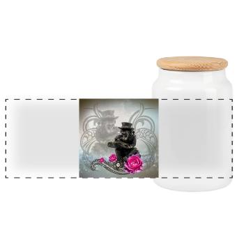 Funny steampunk monkey reads a book - Panoramic Cookie Jar with Wooden Lid - white - Front