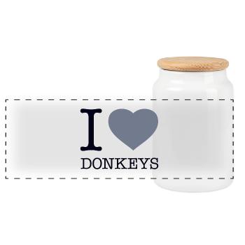 I LOVE DONKEYS - Panoramic Cookie Jar with Wooden Lid - white - Front