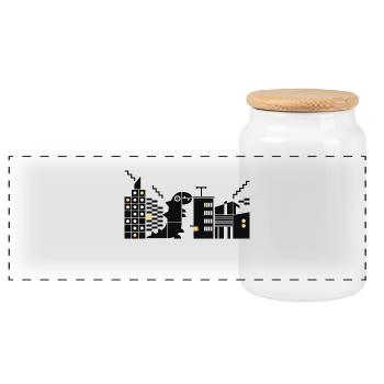 monster meets bauhaus l black - Panoramic Cookie Jar with Wooden Lid - white - Front