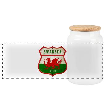 Swansea Wales coat of arms flag design - Panoramic Cookie Jar with Wooden Lid - white - Front