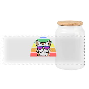 LGBT Cool Cat Arc-en-ciel Fierté des droits de l’homme - Boîte à biscuits avec couvercle en bois - blanc - Devant