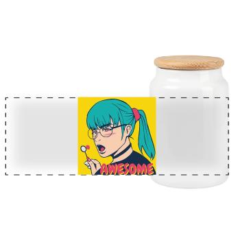 Héroïne pop art aux cheveux turquoise - Boîte à biscuits avec couvercle en bois - blanc - Devant