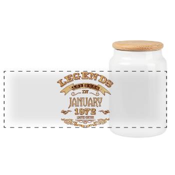 Legends are born in January 1972 - Panoramic Cookie Jar with Wooden Lid - white - Front