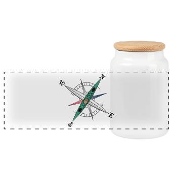 Conception de kayak cool avec rose des vents, kayak vert - Boîte à biscuits avec couvercle en bois - blanc - Devant