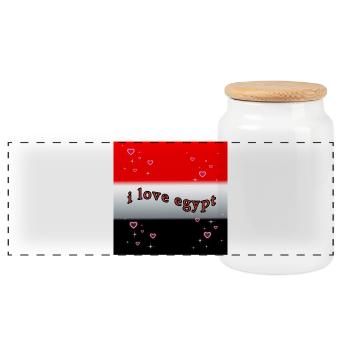 i love egypt - Panoramic Cookie Jar with Wooden Lid - white - Front