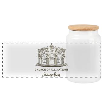 Jerusalem, Church of All Nations, Israel - Panoramic Cookie Jar with Wooden Lid - white - Front