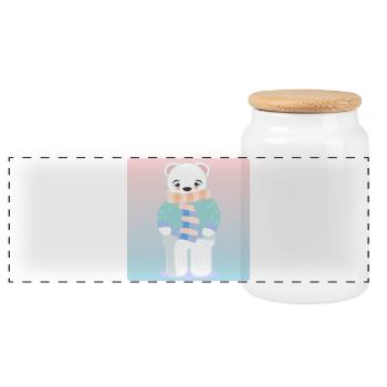 Cute polar bear WINTER CLOTHING - Panoramic Cookie Jar with Wooden Lid - white - Front