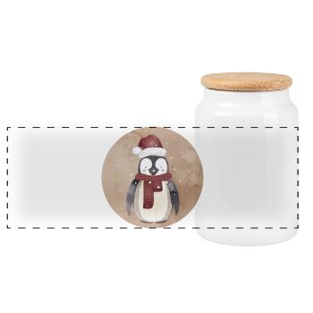 niedlicher Santa Claus Pinguin für Weihnachten - Panorama Keksdose mit Holzdeckel - Weiß - Vorne