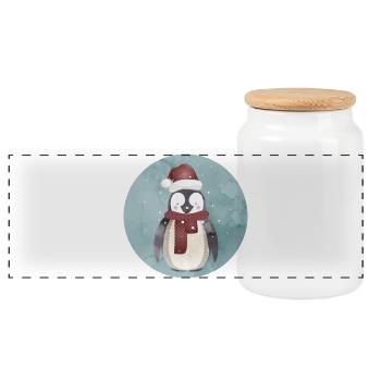 niedlicher Santa Claus Pinguin für Weihnachten - Panorama Keksdose mit Holzdeckel - Weiß - Vorne