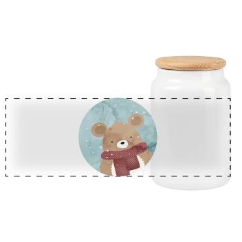 zuckersüßer goldiger Bär im Winter wenn es schneit - Panorama Keksdose mit Holzdeckel - Weiß - Vorne